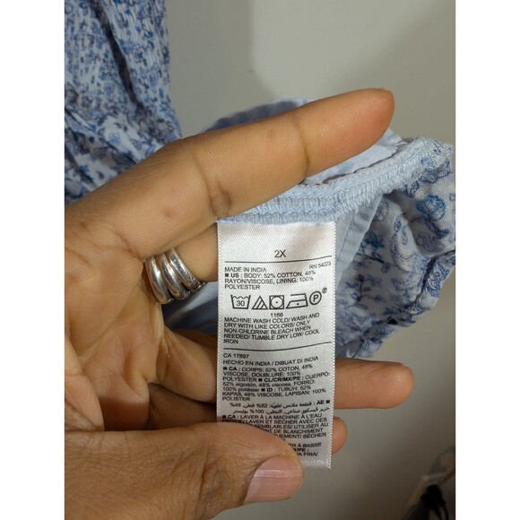 Old Navy Womens Blue Floral Smocked Peasant Dress 2X Fairy Cottagecore Prairie - Picture 8 of 11